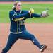 Michigan sophomore Sara Driesenga pitches the ball during the first inning of their game against a Iowa at Alumni field Saturday, April 20.
Courtney Sacco I AnnArbor.com